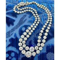 120Ct Round Cut Lab Created Sapphire Victorian Style Two Row Riviere Necklace