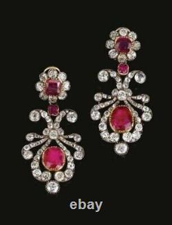 14K White Gold Plated Silver Women's Victorian Style Earring Lab Created Ruby