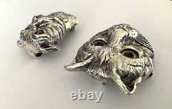 1x Bulldog Dog & 1x Cat Sterling Silver Brooch Pin Pendant 2D Victorian Style
