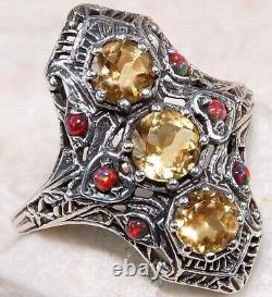 2CT Natural Citrine & Opal 925 Sterling Silver Victorian Style Ring
