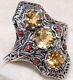 2ct Natural Citrine & Opal 925 Sterling Silver Victorian Style Ring