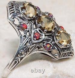 2CT Natural Citrine & Opal 925 Sterling Silver Victorian Style Ring