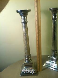 2 Victorian Style Silver Plate Corinthian Flake Glass Column Candlesticks Rare