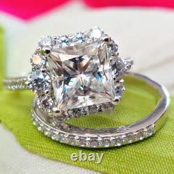 3.25 Ctw Princess Cut Victorian Style Bridal Set Engagement Ring Platinum Plated