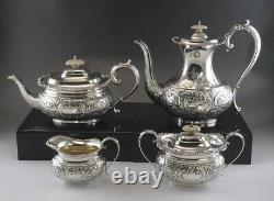 4pc Barker Bros 1950 English Sterling Silver Victorian Style Coffee Tea Set