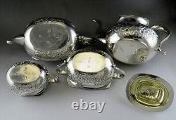 4pc Barker Bros 1950 English Sterling Silver Victorian Style Coffee Tea Set