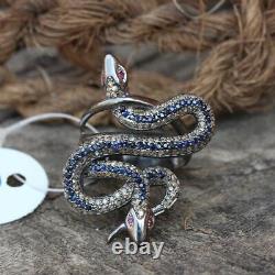 925 Solid Silver Lab-Created Victorian Style 1.90ct Gemstones Double Snake Ring