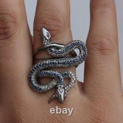 925 Solid Silver Lab-Created Victorian Style 1.90ct Gemstones Double Snake Ring