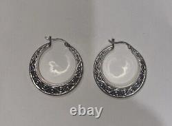 925 Sterling Silver Creole Irish Victorian Style Creole Celtic Hoop Earrings