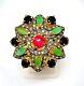 925 Sterling Silver Ruby Emerald Victorian Style Silver Ring, Pave Diamond Ring