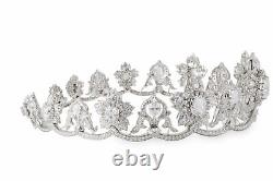 925 Sterling Silver Tiara Cubic Zirconia Victorian Style Floral Cluster Jewelry