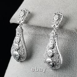 935 Silver Brilliant Cut Cubic Zirconia Women's Classy Victorian Style Earrings