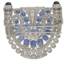 935 Silver Victorian Style Fine Brooch With Blue Oval Lab Created White Stone