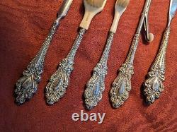 ANTIQUE FRENCH VICTORIAN MANICURE DRESSER PIECES with STERLING SILVER HANDLES