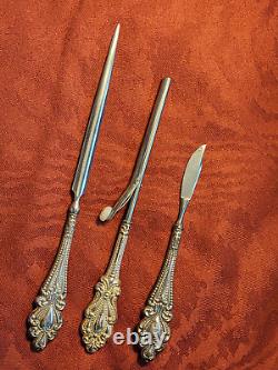 ANTIQUE FRENCH VICTORIAN MANICURE DRESSER PIECES with STERLING SILVER HANDLES