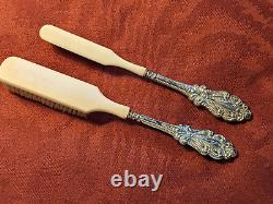 ANTIQUE FRENCH VICTORIAN MANICURE DRESSER PIECES with STERLING SILVER HANDLES