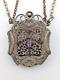 Antique Victorian Calling Card Case Ornate Openwork Pendant Necklace Purple B4