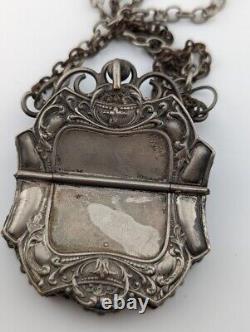 ANTIQUE VICTORIAN CALLING CARD CASE ornate openwork pendant necklace purple B4