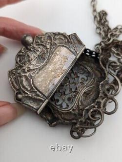 ANTIQUE VICTORIAN CALLING CARD CASE ornate openwork pendant necklace purple B4