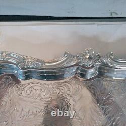 American Victorian Style BSC Silver Plate Footed Serving Tray With Handles 20 In