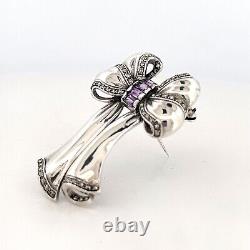 Amethyst Victorian Style Bow Brooch Sterling Silver Ari D Norman