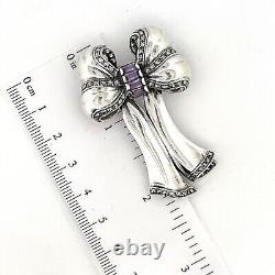 Amethyst Victorian Style Bow Brooch Sterling Silver Ari D Norman