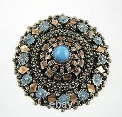 Antique 800 Silver Persian Style Victorian Enameled Brooch Floral Pin Pendant