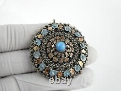 Antique 800 Silver Persian Style Victorian Enameled Brooch Floral Pin Pendant