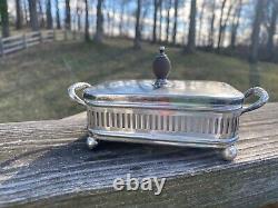Antique Silver Plate Sardine Box Server Victorian Footed Chafing Dish Style