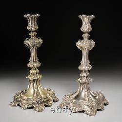 Antique Silver Plated Repousse Grape Cluster Lg Baroque Style Candlesticks 14h