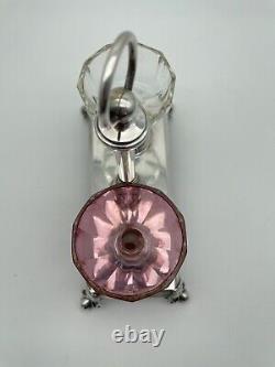 Antique Silverplate French Double SALT Saliere Caddy With Pink Clear Crystal