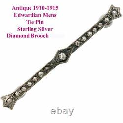 Antique Victorian Diamond Brooch Tie Pin Bar Sterling Silver Tiffany Style