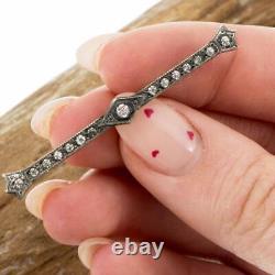Antique Victorian Diamond Brooch Tie Pin Bar Sterling Silver Tiffany Style