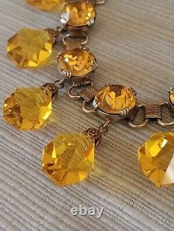 Antique Victorian Sterling Silver Citrine Dangle Necklace Art Deco