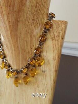 Antique Victorian Sterling Silver Citrine Dangle Necklace Art Deco