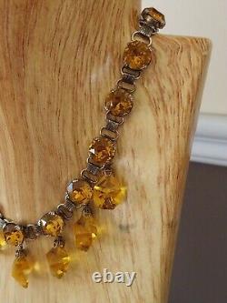 Antique Victorian Sterling Silver Citrine Dangle Necklace Art Deco