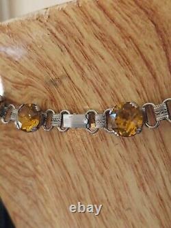 Antique Victorian Sterling Silver Citrine Dangle Necklace Art Deco