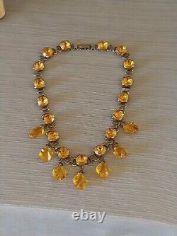 Antique Victorian Sterling Silver Citrine Dangle Necklace Art Deco