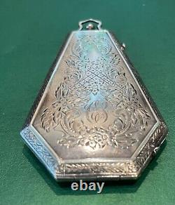 Antique Victorian Sterling Silver Powder Compact, Engraved, Coffin Style