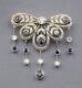 Antique Victorian Style High Luxury Blue & White Stone Studded Silver Brooch