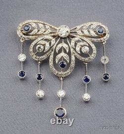 Antique Victorian Style High Luxury Blue & White Stone Studded Silver Brooch