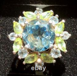 Antique Victorian Style Natural Topaz & Peridot Silver Dress/Cocktail Ring 925