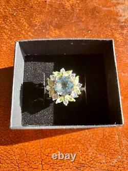 Antique Victorian Style Natural Topaz & Peridot Silver Dress/Cocktail Ring 925