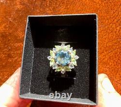 Antique Victorian Style Natural Topaz & Peridot Silver Dress/Cocktail Ring 925