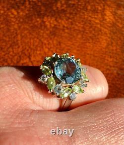 Antique Victorian Style Natural Topaz & Peridot Silver Dress/Cocktail Ring 925