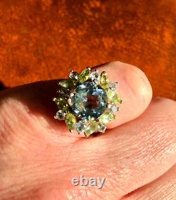 Antique Victorian Style Natural Topaz & Peridot Silver Dress/Cocktail Ring 925