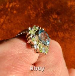 Antique Victorian Style Natural Topaz & Peridot Silver Dress/Cocktail Ring 925