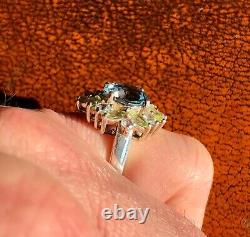 Antique Victorian Style Natural Topaz & Peridot Silver Dress/Cocktail Ring 925