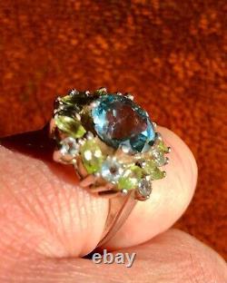 Antique Victorian Style Natural Topaz & Peridot Silver Dress/Cocktail Ring 925