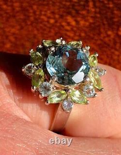 Antique Victorian Style Natural Topaz & Peridot Silver Dress/Cocktail Ring 925